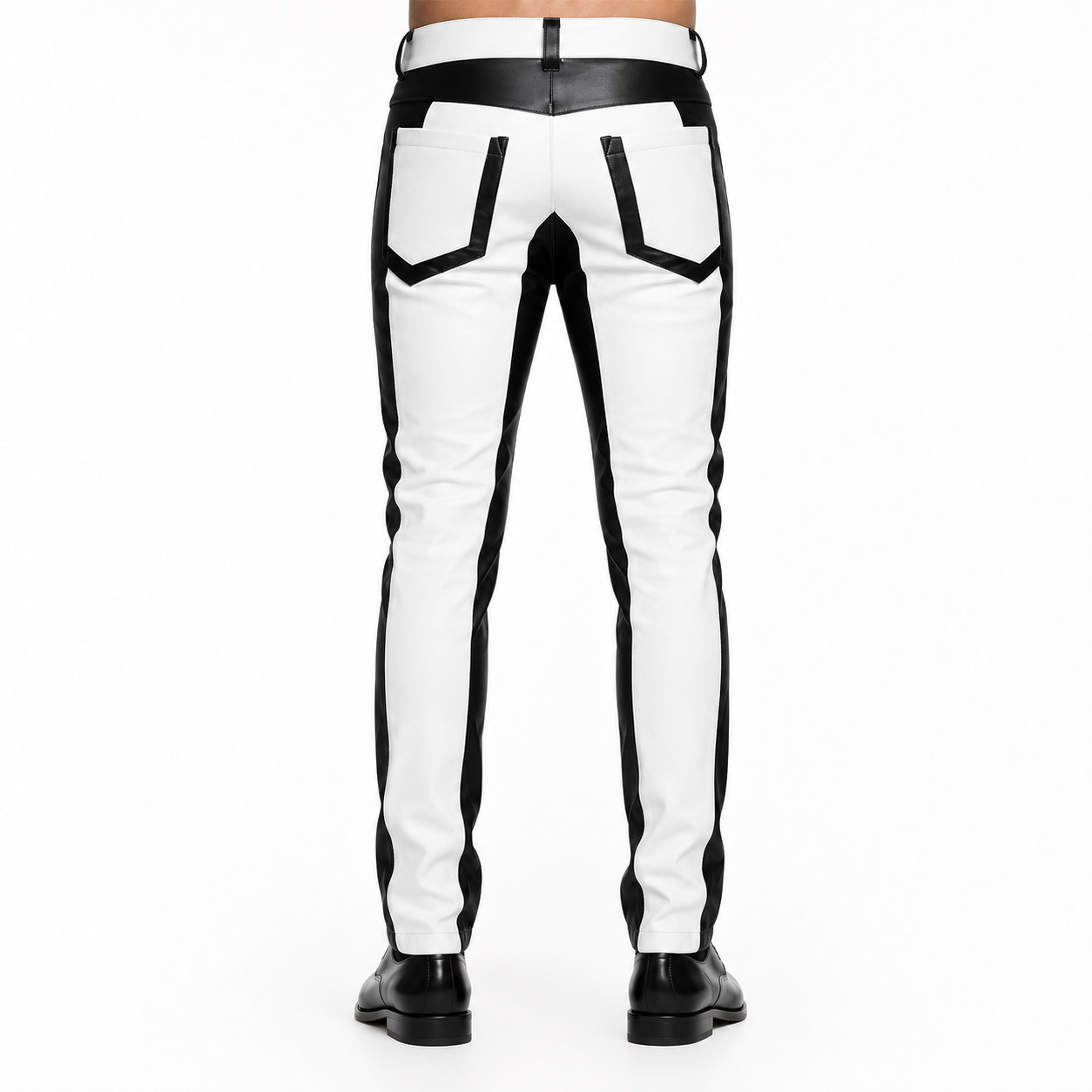 Men’s Black & White Leather Biker Pants - DOMINUS Leather