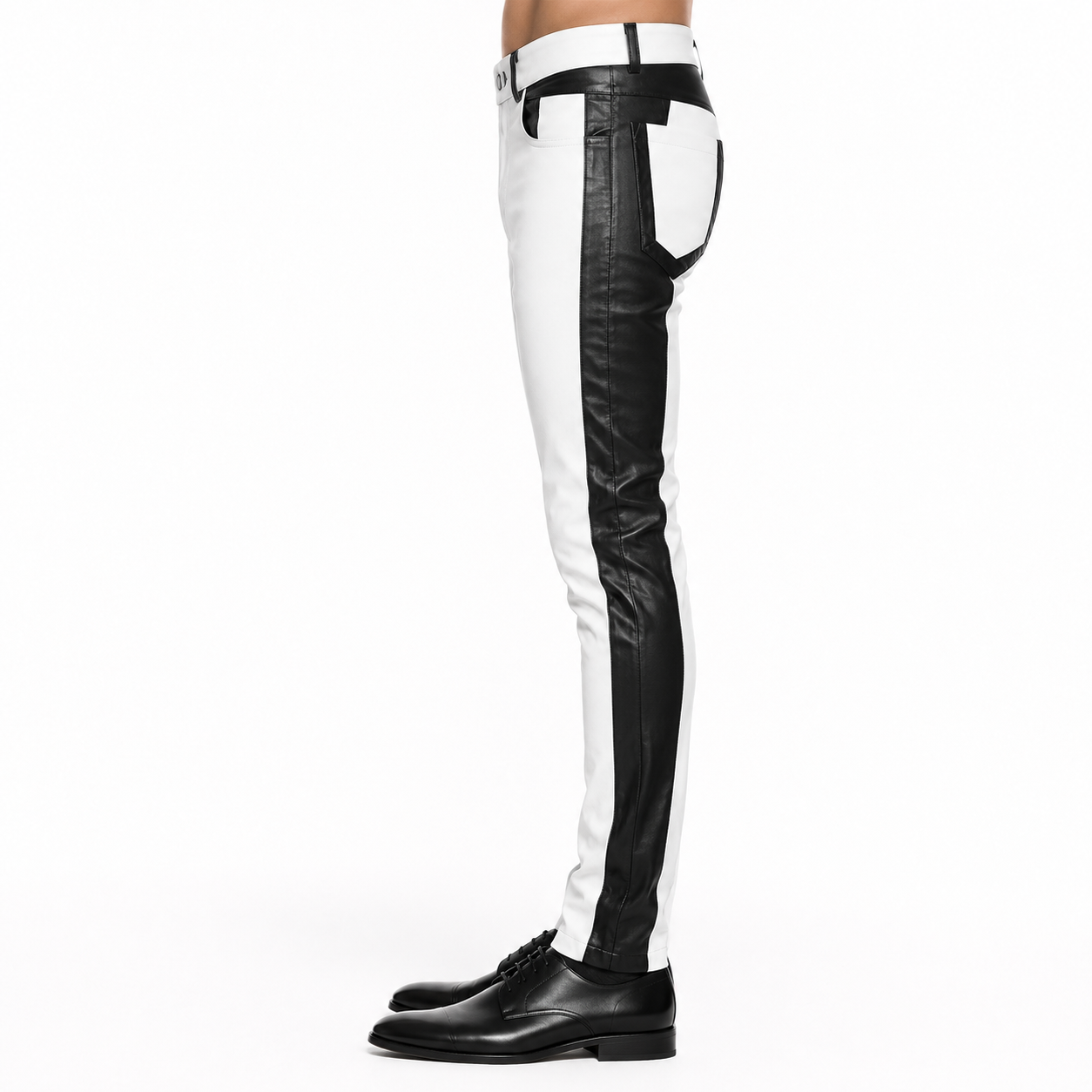Men’s Black & White Leather Biker Pants - DOMINUS Leather