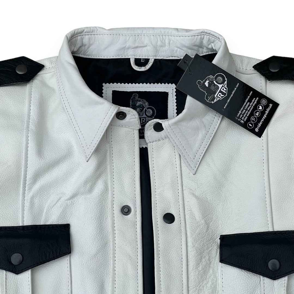 Men’s Police Style White Leather Shirt