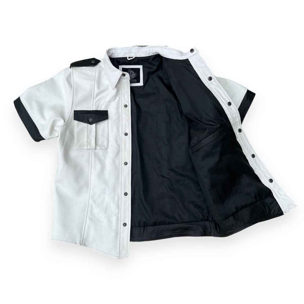 Men’s Police Style White Leather Shirt