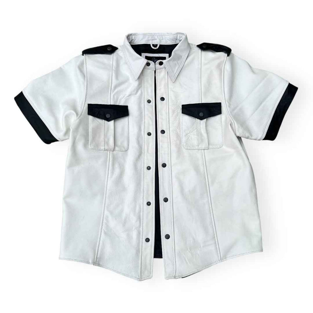 Men’s Police Style White Leather Shirt