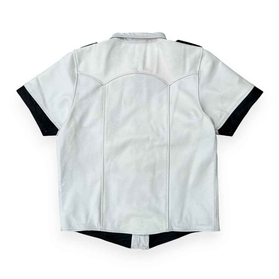 Men’s Police Style White Leather Shirt