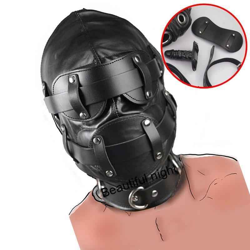 Leather Hood with a handy Removable Dildo Ball Gag